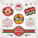 Collection of Christmas and New Year decoration elements and labels