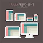 Flat style responsive webdesign technology template on dark background, 10 EPS