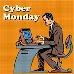 Cyber Monday computer and human pop art retro style