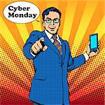 Cyber Monday the seller is encouraged to buy electronics pop art retro style