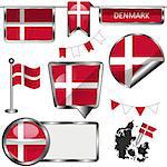 Vector glossy icons of flag of Denmark on white