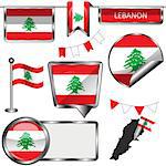 Vector glossy icons of flag of Lebanon on white