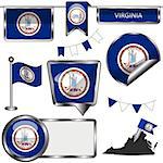 Vector glossy icons of flag of state Virginia on white