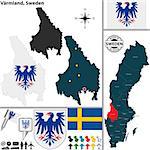 Vector map of county Varmland with coat of arms and location on Sweden map