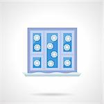 Snow falling outside the window. Winter time flat color style vector icon. Christmas weather. Buttons and design elements for website, mobile app, business.