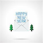 Christmas envelope with Happy New Year letter and two fir-trees. Greeting card flat color vector icon. Buttons and design elements for website, mobile app, business.
