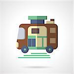 Trailer, camper or motorhome for comfortable travel. Flat color style vector icon. Buttons and design elements for website, mobile app, business.