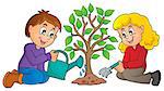 Kids planting tree theme image 1 - eps10 vector illustration.
