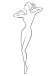 Abstract stylish dreamy women posing with raised hands, vector outline