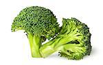 Closeup of two juicy broccoli isolated on white background