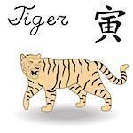 Eastern Zodiac Sign Tiger, symbol of New Year in Chinese calendar, hand drawn vector artwork isolated on a white background