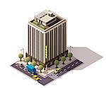 Isometric icon representing building with bank office