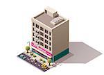 Isometric icon representing building with perfume store