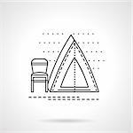 Camping tent and chair. Outdoor leisure, hiking. Flat line style vector icon. Single web design element for mobile app or website.