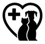black icon with dog and cat on heart silhouette for veterinary services