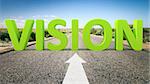 An image of a road to the horizon with 3d text vision