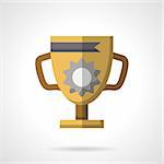 Winner trophy cup with ribbon and blank shield. Sport or business success. Flat color style vector icon. Elements of web design for business, website and mobile
