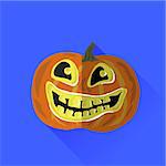 Heloween Pampkin Isolated on Blue Background. Long Shadow