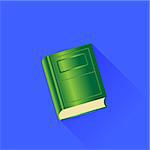 Green Book Isolated on Blue Background. Long Shadow.