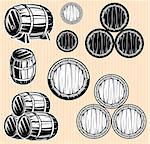 vector set of monochromatic patterns with barrels for beverages