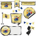 Vector glossy icons of flag of state New Jersey on white