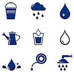 set blue isolated watering icons on white background