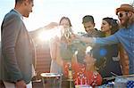 Friends at outdoor party making a toast