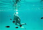 Underwater view of man sea snorkeling, Menorca, Balearic islands, Spain