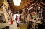 Wood artists working in workshop