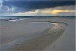 Sandy Beach with Tideway Watercourse and Storm Clouds in Morning, Daintree Rainforest, Cape Tribulation, Queensland, Australia