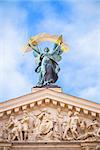 statue adorn front of Lviv State Academic Opera and Ballet Theatre. Theatre (1897 - 1900) was built in classical tradition of Renaissance and Baroque architecture. Ukraine