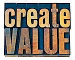 create value typography - inspiration concept - isolated words in vintage letterpress wood type blocks