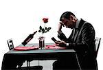 one man waiting dinning in silhouettes on white background