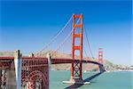 View at Golden Gate Bridge which spans Golden Gate strait at San Francisco Bay. California, USA