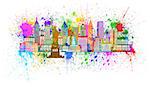 New York City Panorama Skyline Paint Splatter Isolated on White Background Color Illustration