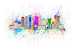 Shanghai China City Skyline Outline Silhouette Color with Paint Splatter Isolated on White Background Illustration