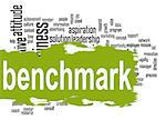 Benchmark word cloud with green banner image with hi-res rendered artwork that could be used for any graphic design.