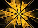 Abstract fractal yellow flower computer-generated image on black background