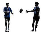 one caucasian rugby men players  in studio  silhouette isolated on white background