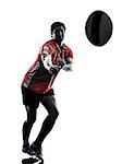 one caucasian rugby man player  in studio  silhouette isolated on white background
