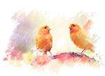 Digital Painting of Yellow Birds In The Garden