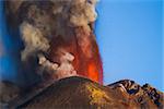 Etna volcano in eruption, explosions and lava flow from the highest active volcano in Europe
