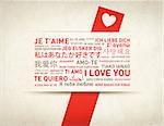 I love you message card translated in different world languages