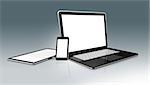 3D High Tech laptop, mobile phone and digital tablet pc - isolated with clipping path