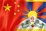 Mixed China and Tibet flag, three dimensional render, illustration
