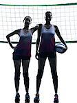 two caucasian women volleyball in studio silhouette isolated on white background