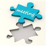 Meeting word on blue puzzle image with hi-res rendered artwork that could be used for any graphic design.
