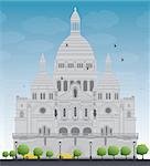 Basilica of the Sacred Heart, Paris, France. Vector illustration