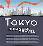 Tokyo skyline with skyscrapers, sun and copy space. Business travel concept. Vector illustration