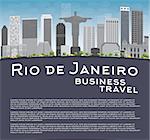 Rio de Janeiro skyline with grey buildings, blue sky and place for text. Business travel concept. Vector illustration